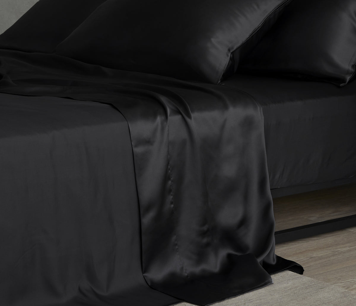 100 Mulberry Silk Flat Sheet Black Bedding co