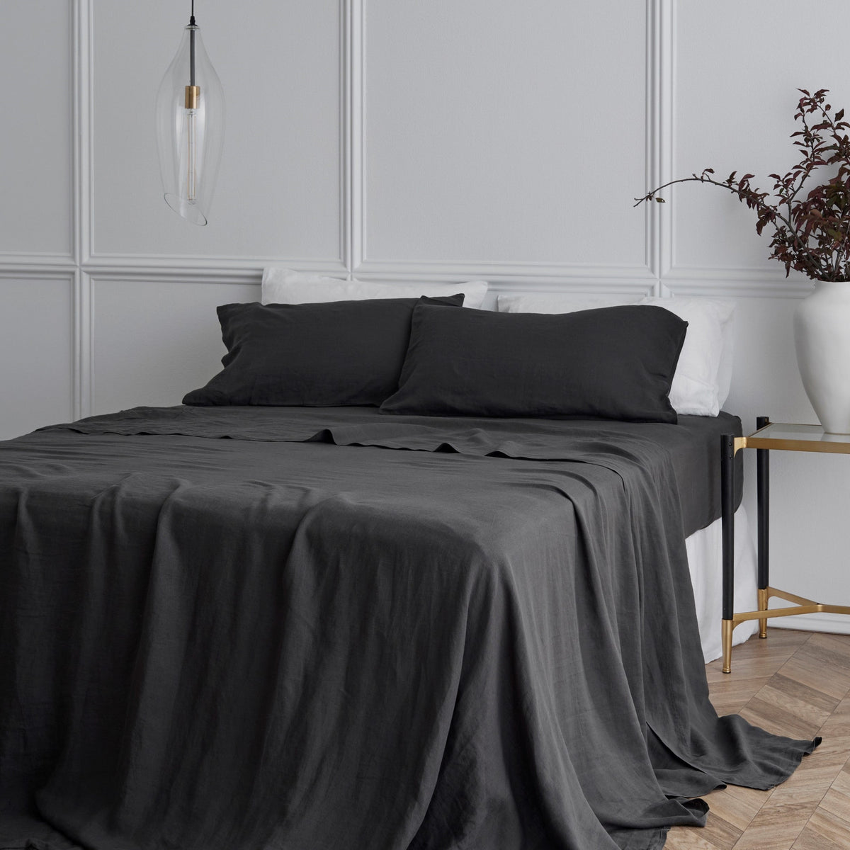 100% French Flax Linen Sheet Set - Charcoal | Bedding co