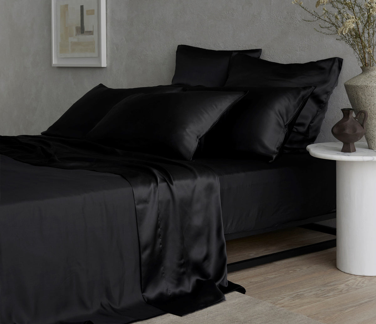 100 Mulberry Silk Sheet Set Black Bedding co