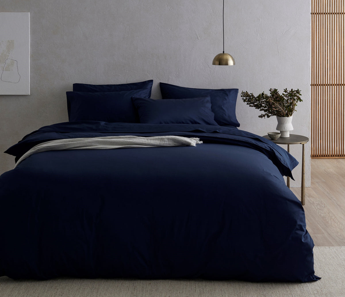 500 Thread Count 100 Organic Cotton Quilt Cover Set Navy Blue